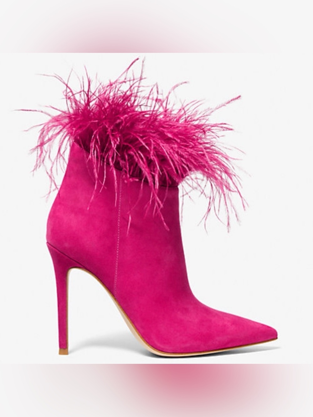 Michael Kors Whitney Feather Trim Suede Ankle Boots - Fuchsia - Size 7.5
